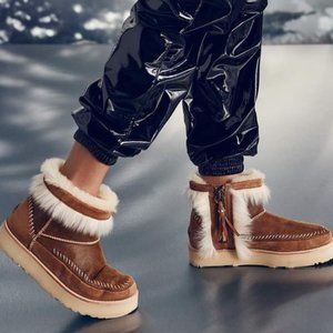 NWT UGG Fluff Punk Shearling & Leather Booties (Size 5)